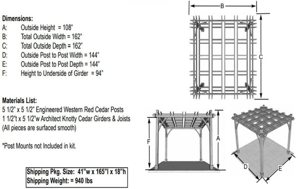 Outdoor Living Today - 12x12 Breeze Cedar Pergolas - Dimensions