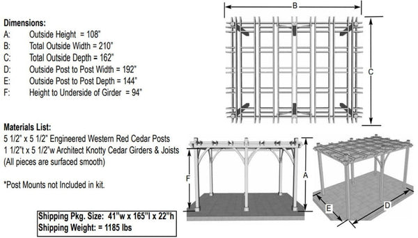 Outdoor Living Today - 12x16 Breeze Cedar Pergola Kit - Specifcations