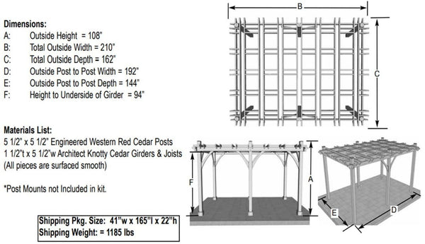 Outdoor Living Today - 12x16 Pergola with Retractable Canopy - Dimensions