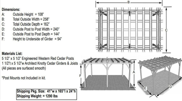 Outdoor Living Today - 12x20 Breeze Cedar Pergola Kit - Dimensions