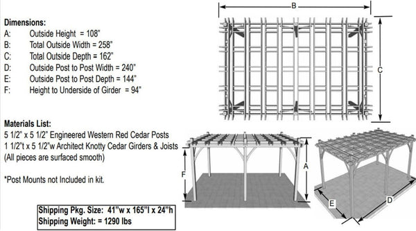 Outdoor Living Today - 12x20 Pergola with Retractable Canopy - Dimensions