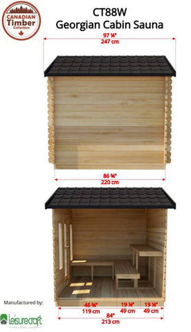 Dundalk - Canadian Timber Georgian Sauna - Front and Back Dimensions