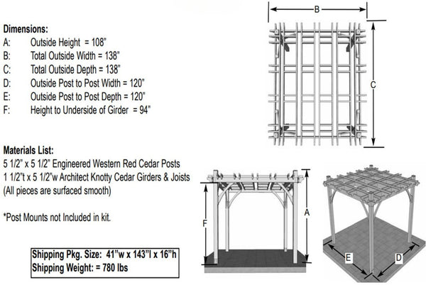 Outdoor Living Today - 10x10 Breeze Pergola Kit - Dimensions