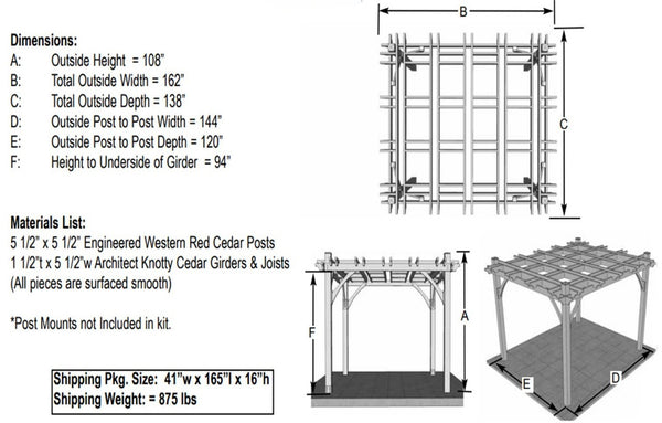 Outdoor Living Today - 10x12 Breeze Pergola - Dimensions