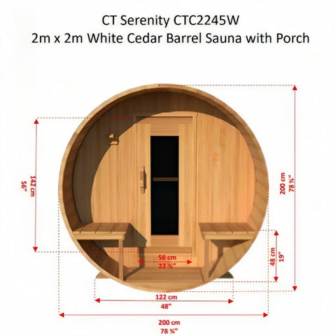 Dundalk - Canadian Timber Serenity Outdoor Barrel Sauna - Front Dimension