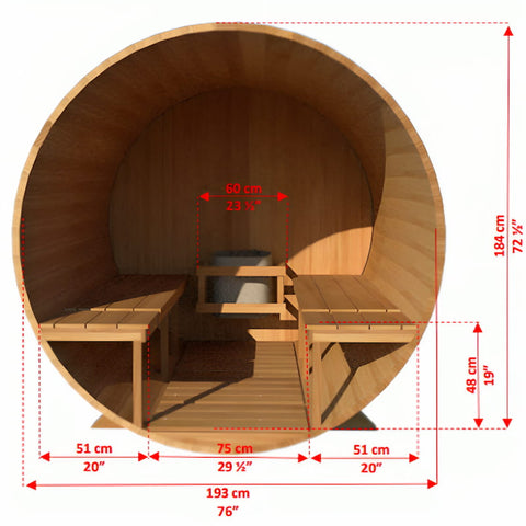 Dundalk - Canadian Timber Serenity Outdoor Barrel Sauna - Interior Dimension