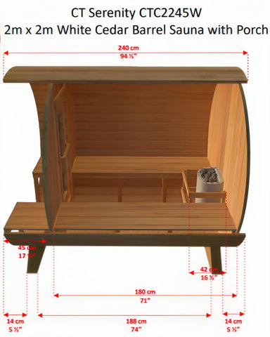 Dundalk - Canadian Timber Serenity Outdoor Barrel Sauna - Length Dimension