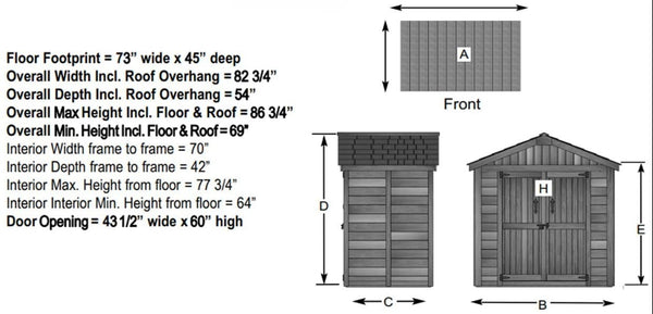Outdoor Living Today - 6x4 SpaceMaster Wood Storage Shed with Double Doors - Dimensions