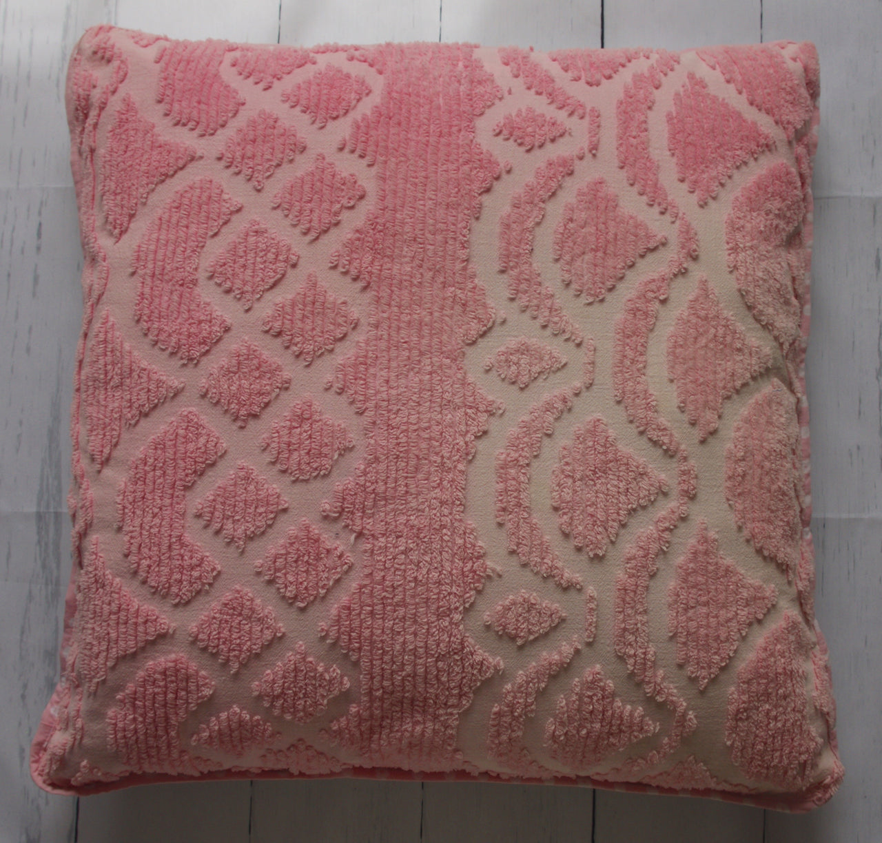 24 Pink Vintage Chenille Floral Square Floor Pillow Hilary Hope