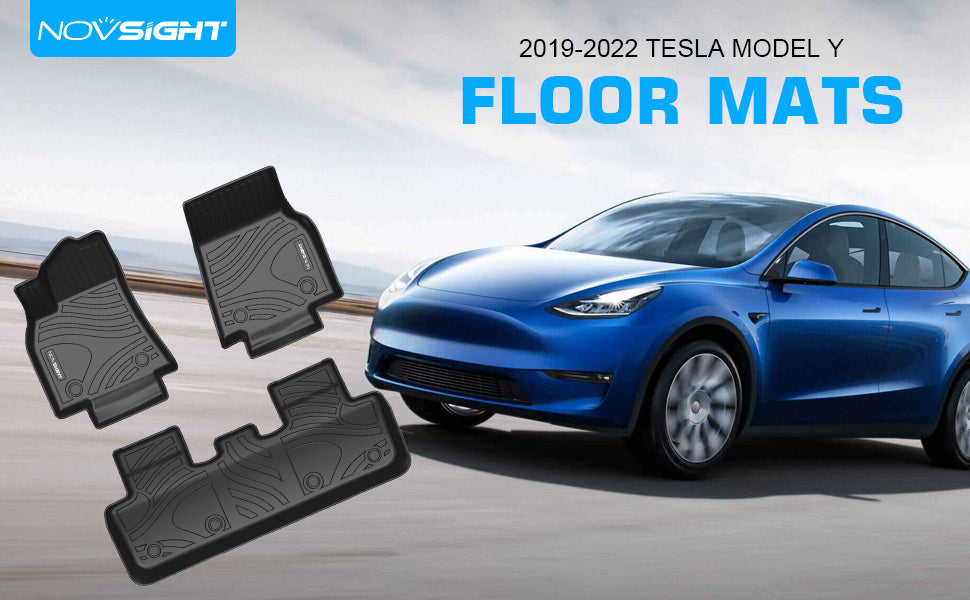 KIKIMO Tesla Model Y Floor Mats, Tesla Model Y 2020-2023 2024 Accessories,  All Weather Floor Mat Front Rear Cargo Liner Mat, Anti-Slip Floor Mat