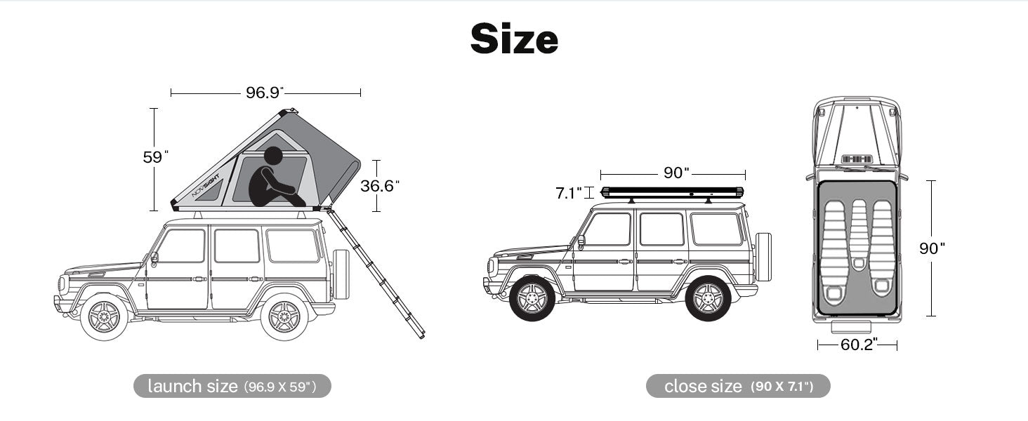 Novsight Zebra Rooftop Tent Size
