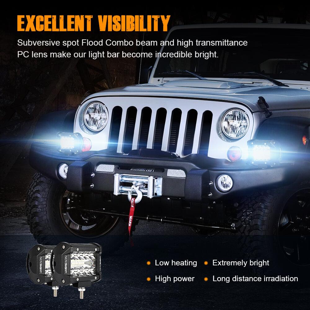 LED Light Bar 4 Inch Pod Lights Auxiliary Light Flood Spot Combo Kit for  Trucks Off Road – Novsight