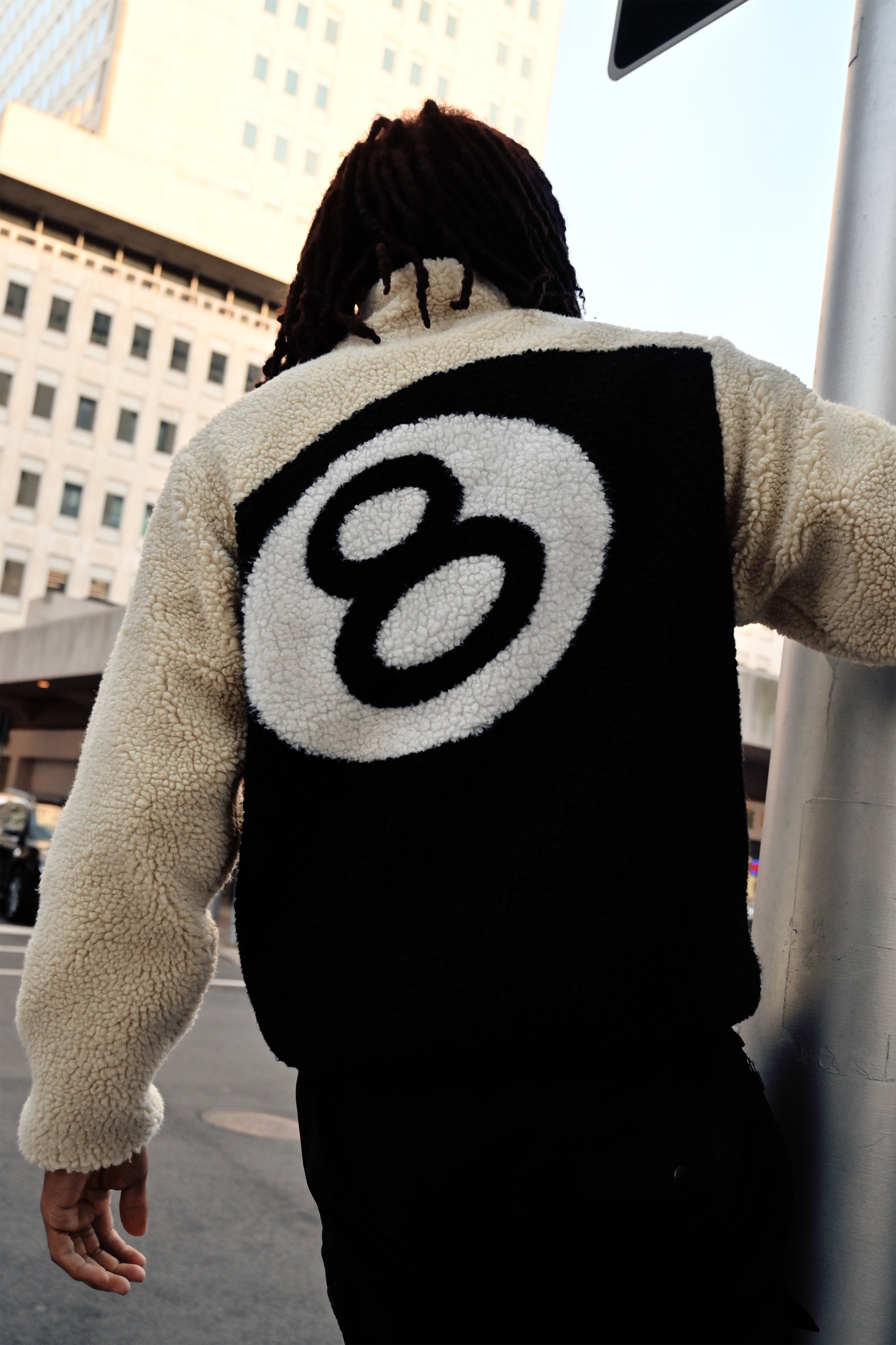 フラワーB ブルーグレイ ステューシー stussy 8 BALL SHERPA JACKET