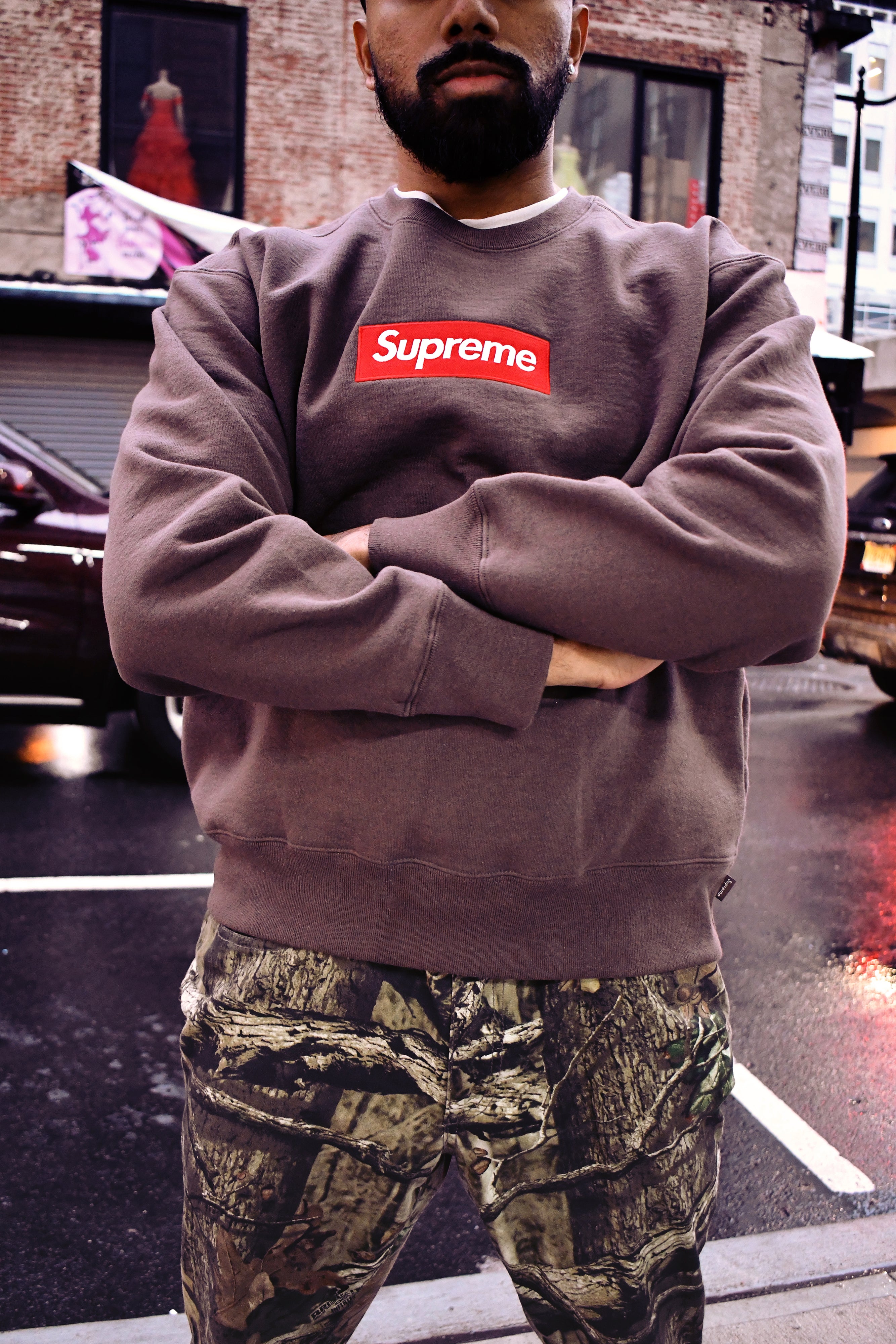 L Supreme Box Logo Crewneck brownトップス - スウェット