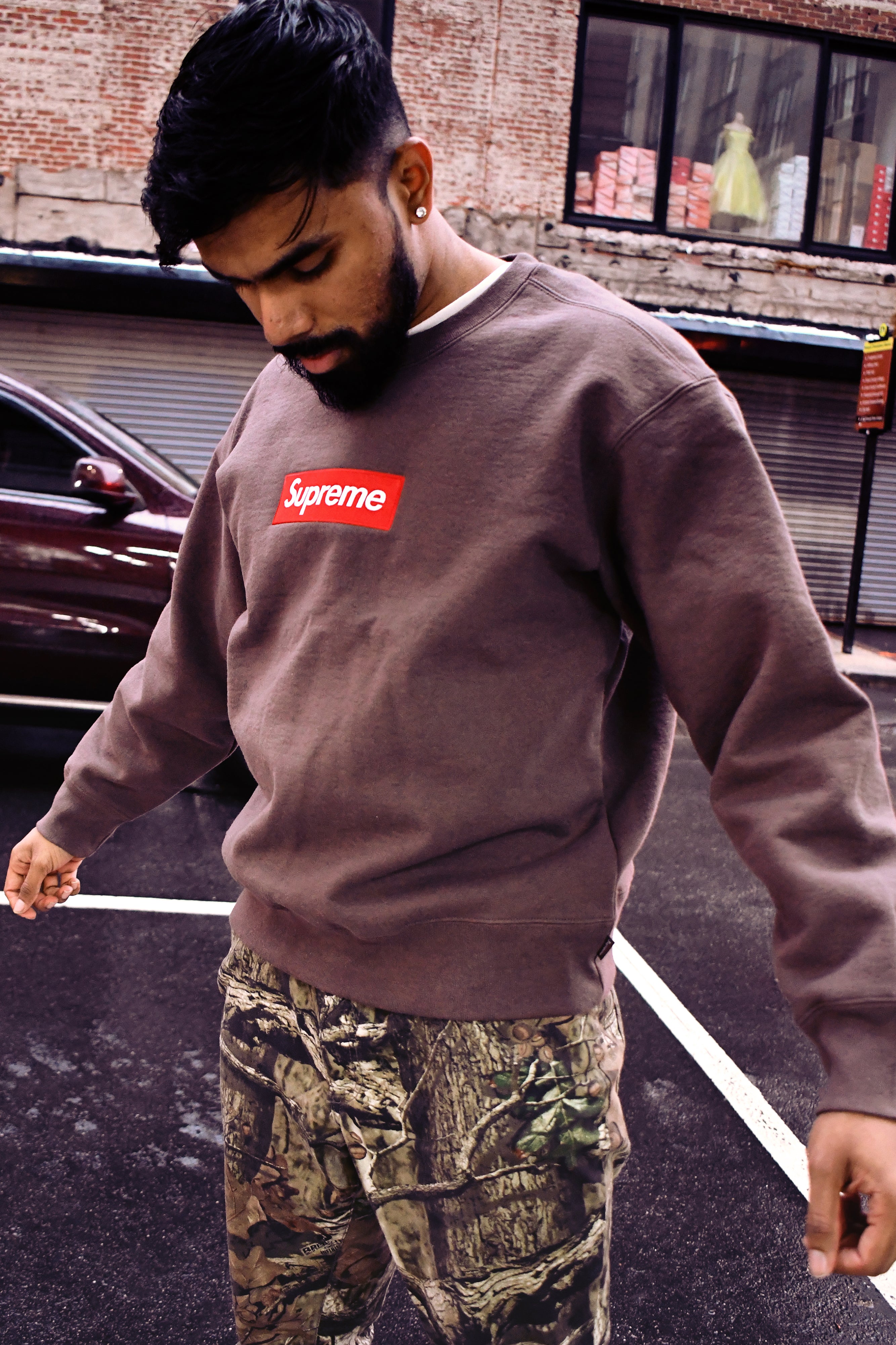 supreme Box Logo Crewneck Brown Lトップス - スウェット