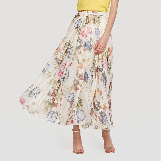 floral pleated maxi skirt