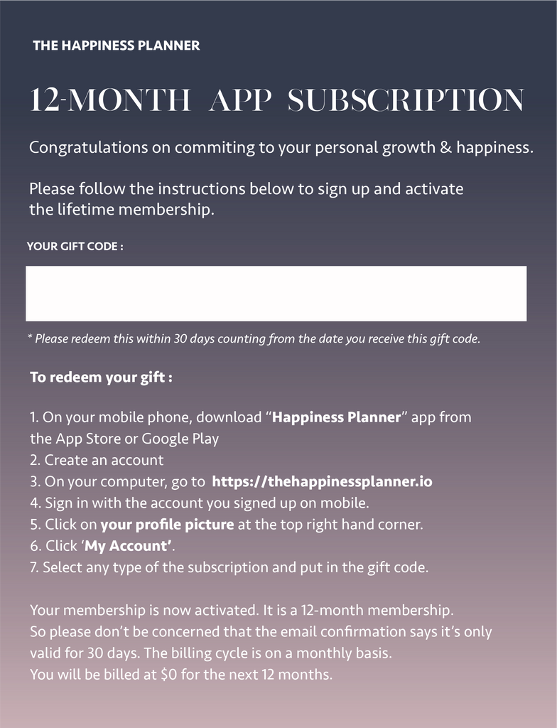 Happiness Planner App Subscription