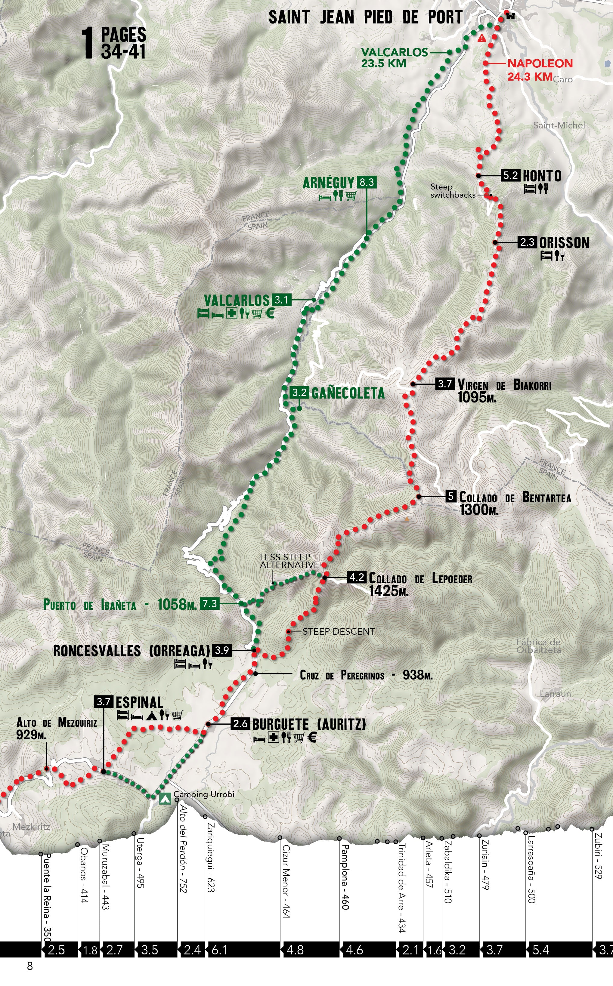 el camino de santiago frances elevation map