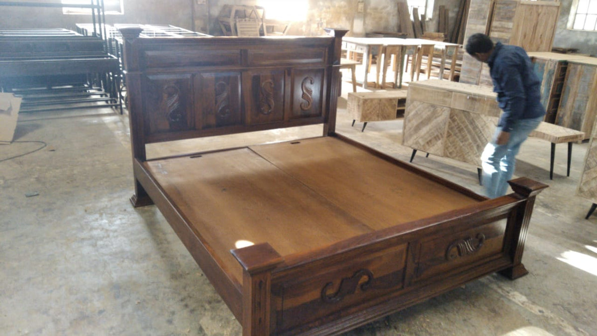 Solid wood bed, wooden bed, sheesham wood storage bed online in ...