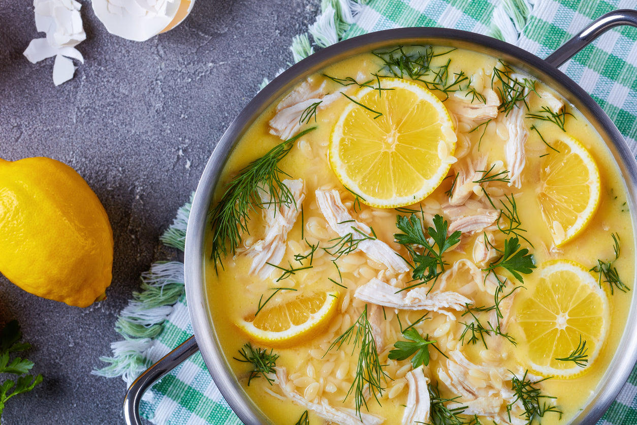 Греческий суп куриный с лимоном яйцом