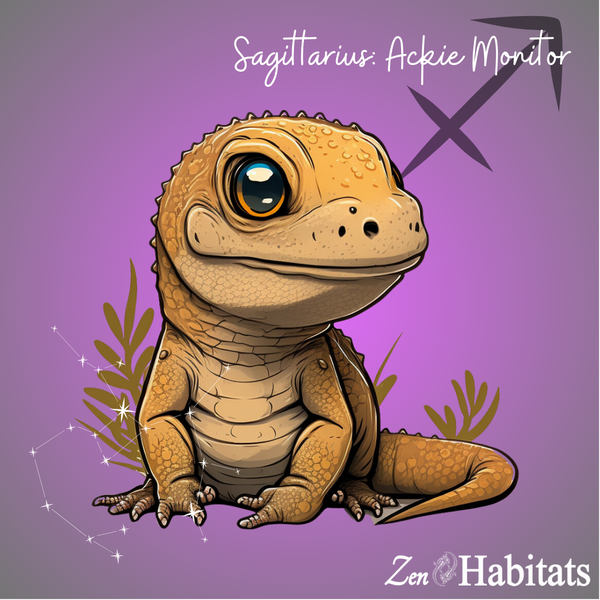 Sagittarius ackie monitor lizard reptile zodiac sign by Zen Habitats