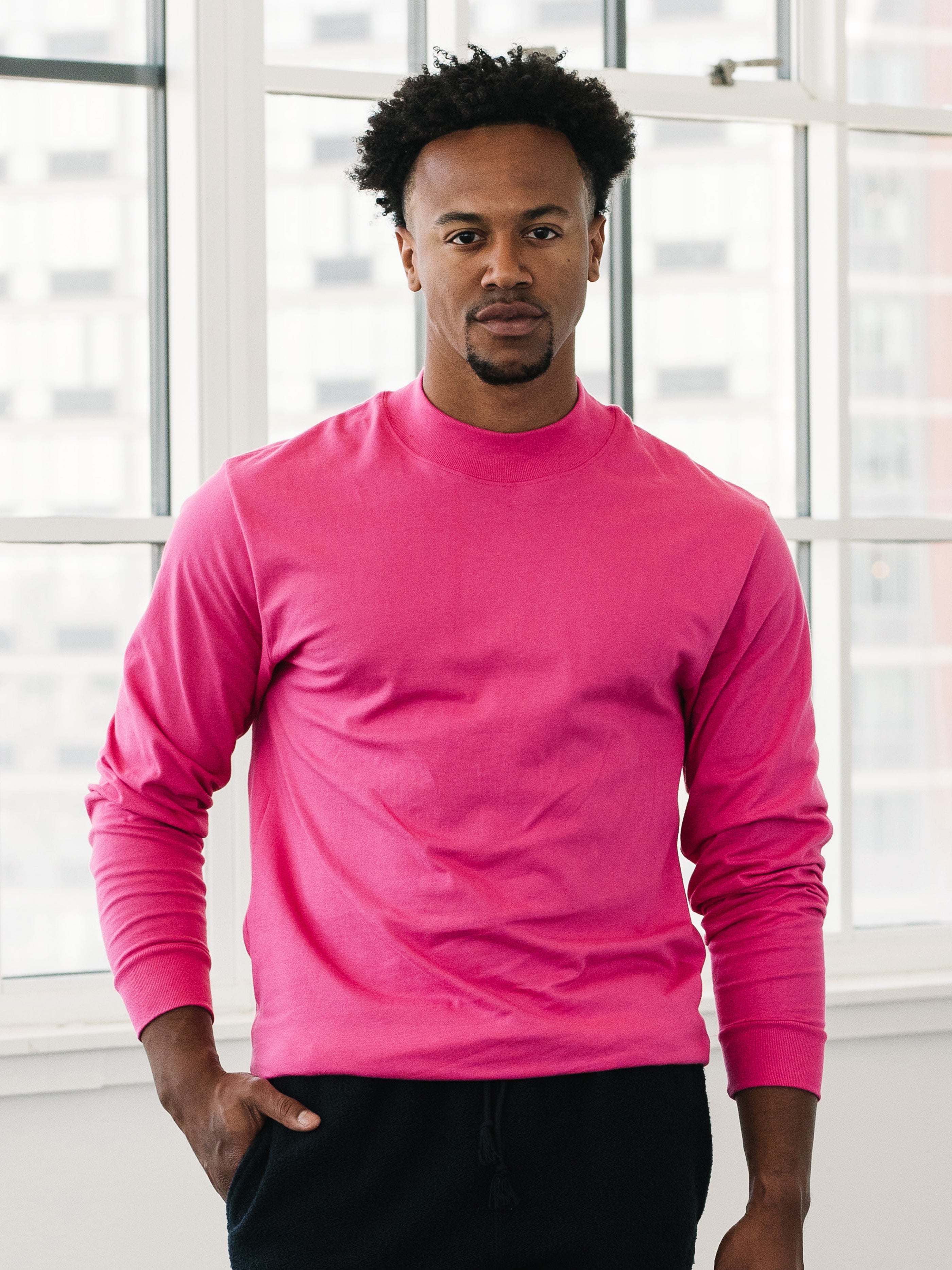 Jersey Mock Neck - Hot Pink