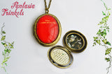 Labyrinth Locket - Red Book Cover - Within you + Stairs + Crystal Ball Pendant Necklace