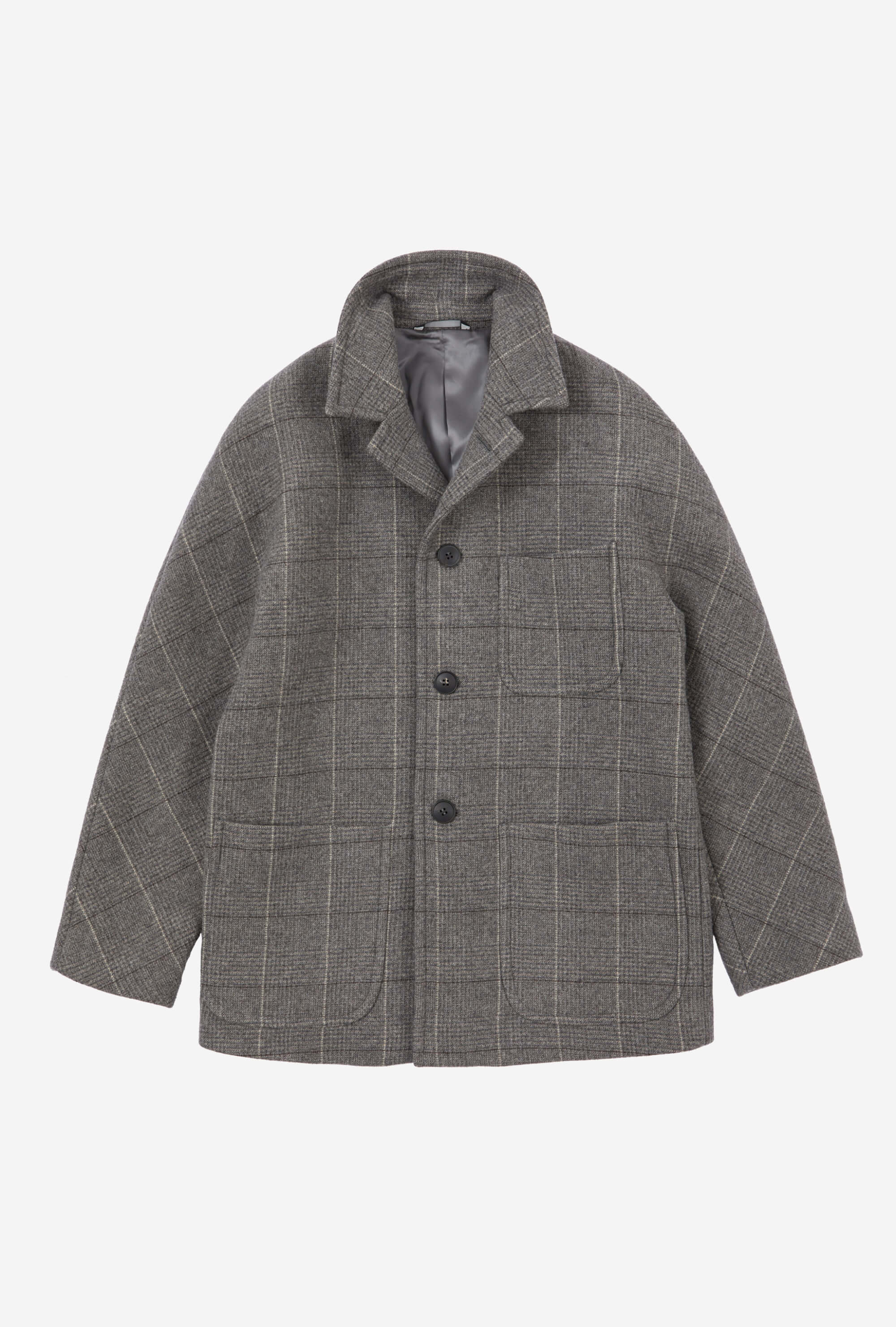 Raglan Sleeve Overcoat Wool Grey Herringbone