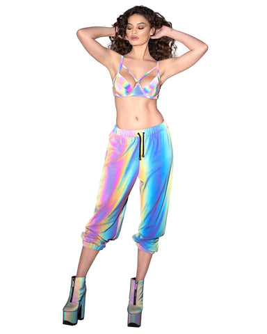 rave outfits holographic jogger pants