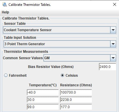 gm coolant temperature sensor on tunerstudio