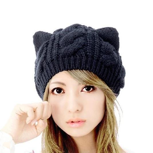 Bonnet Chat Femme Chapeau Oreille De Chat Bonnet Oreille De Chat Chapeau De Paille Haut De Forme Cagoule Mitaines Chat Bonnet Tete De Chat Tricot En Laine Jersey Adulte