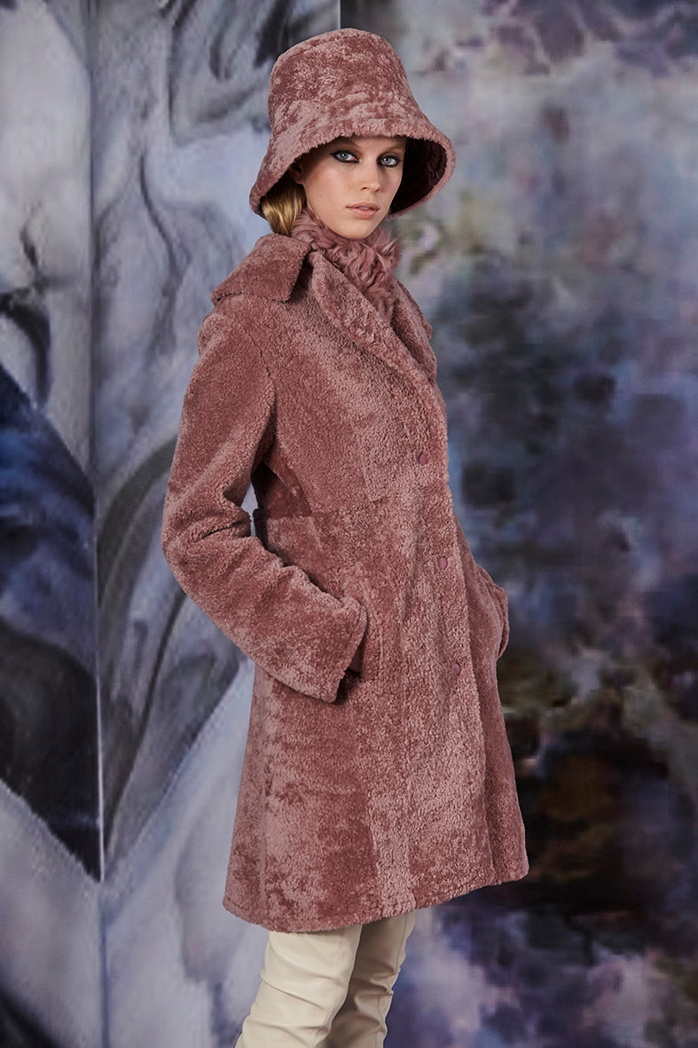 Dusty Rose Shearling Coat