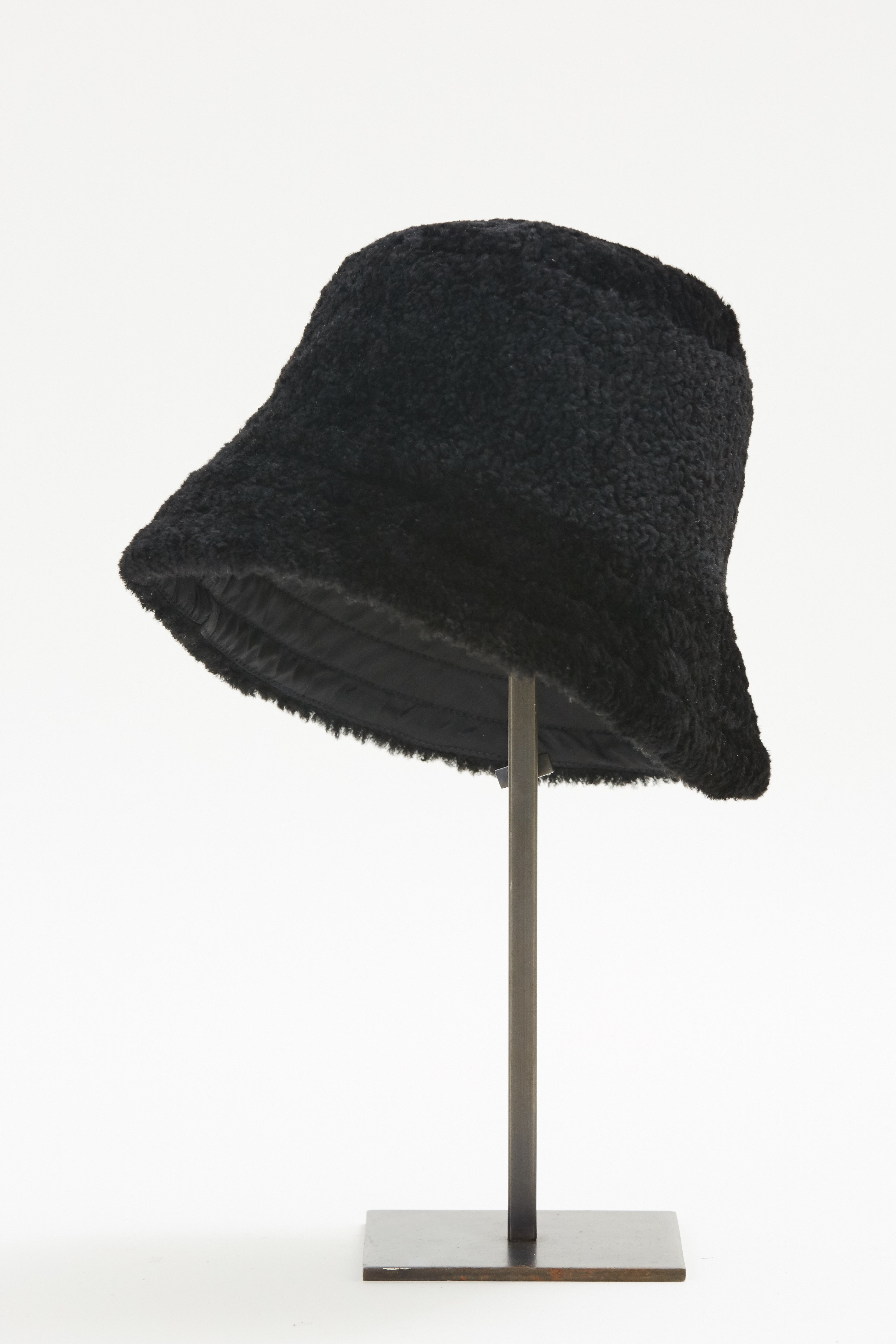 Black Shearling Bucket Hat