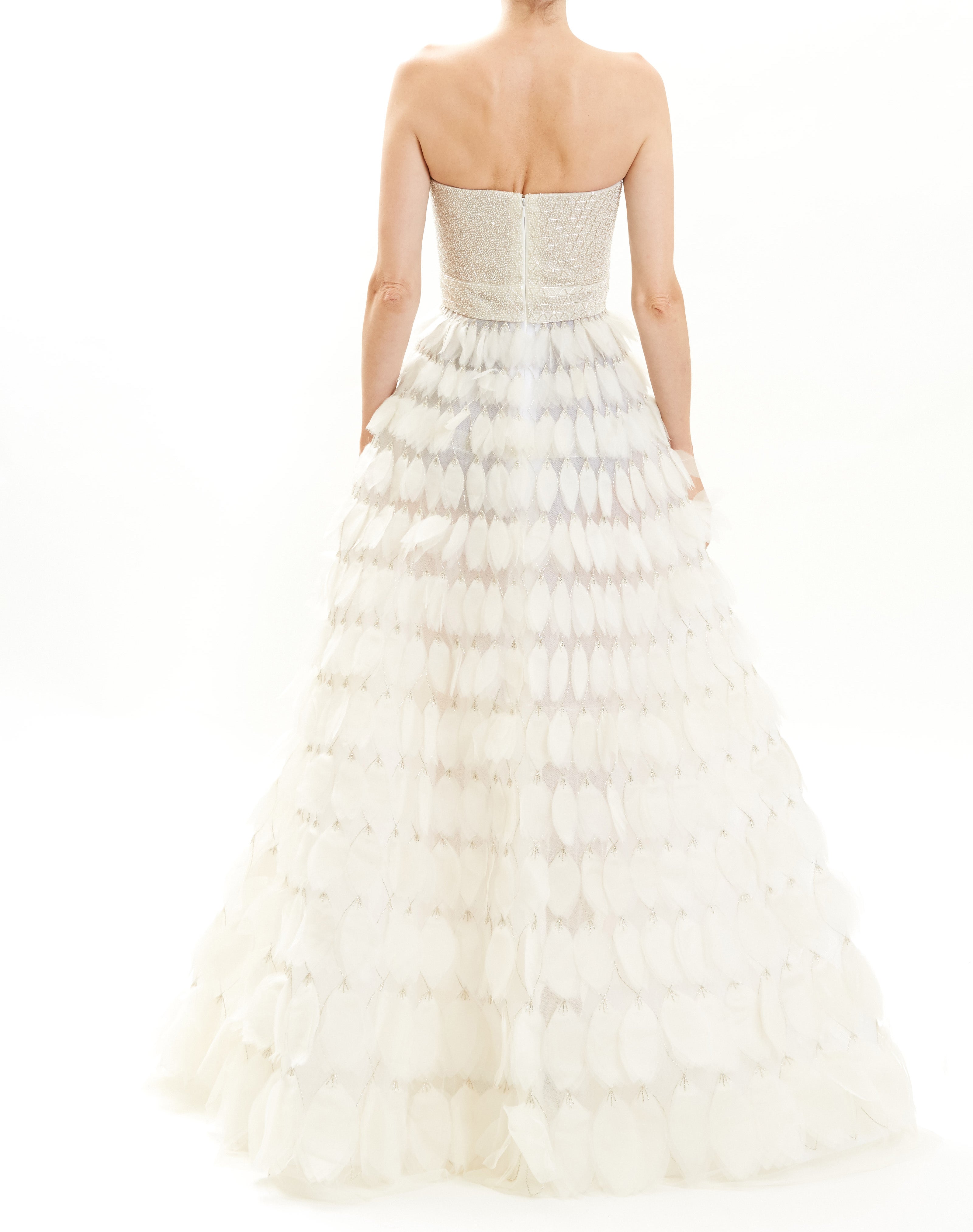 White Feathered Silk Gown