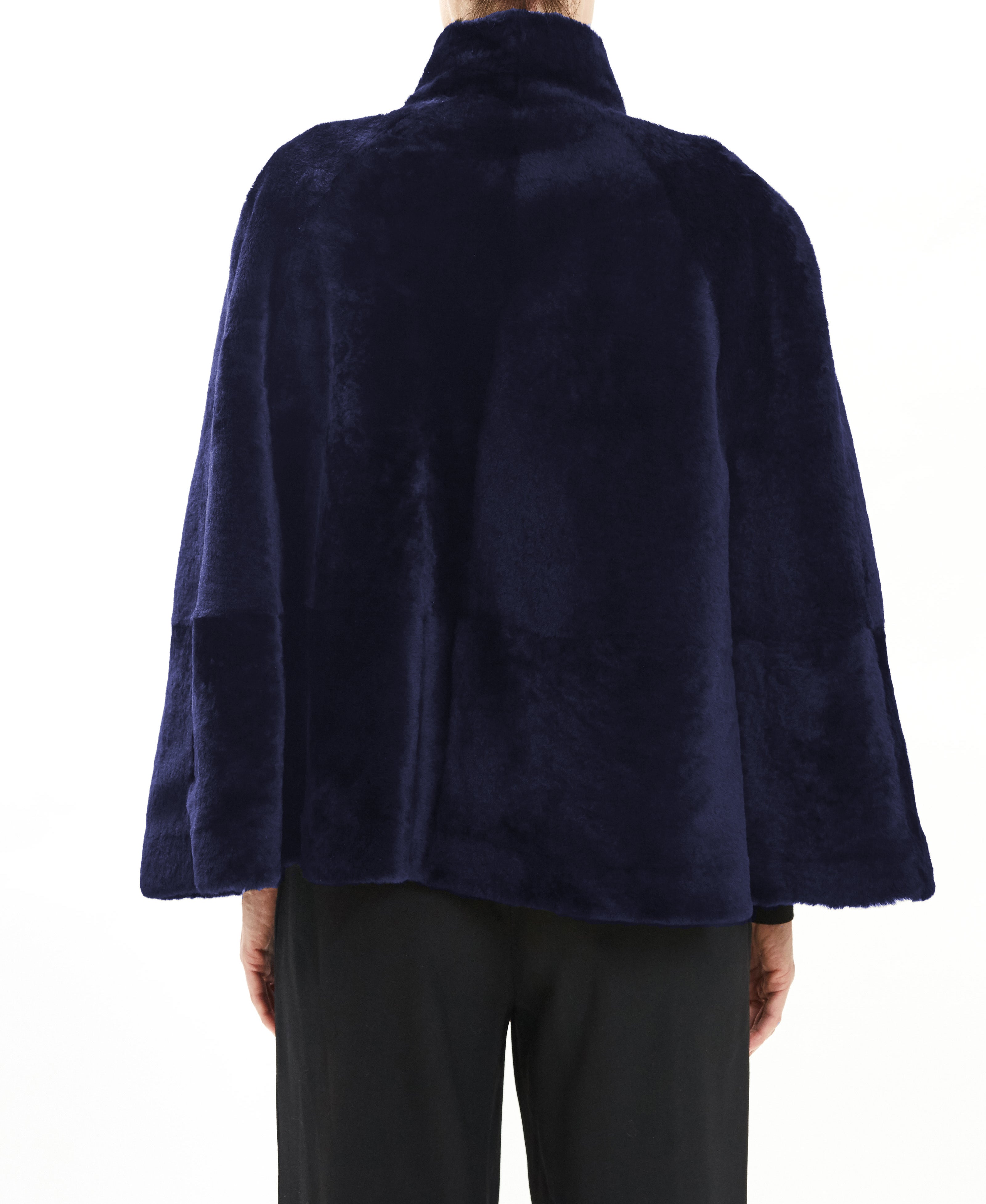 Navy Shearling Cape