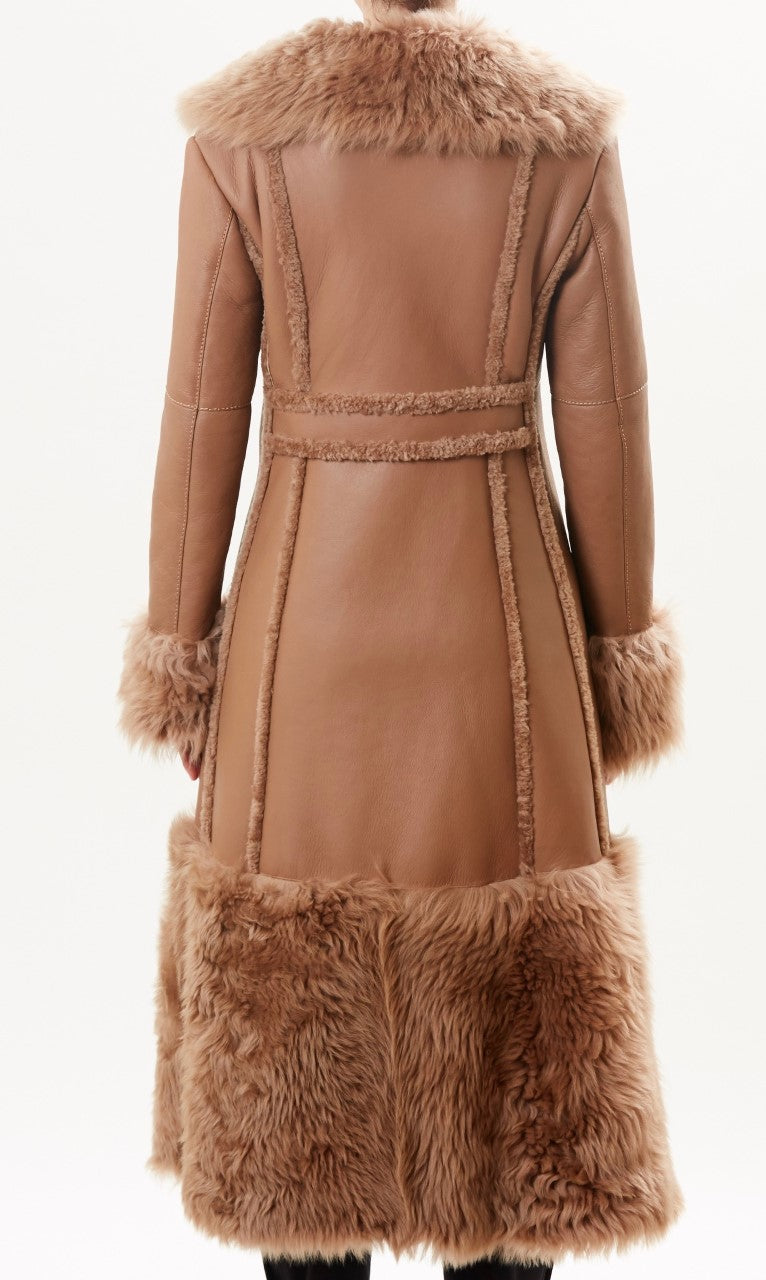 Camel Leather Shearling Coat