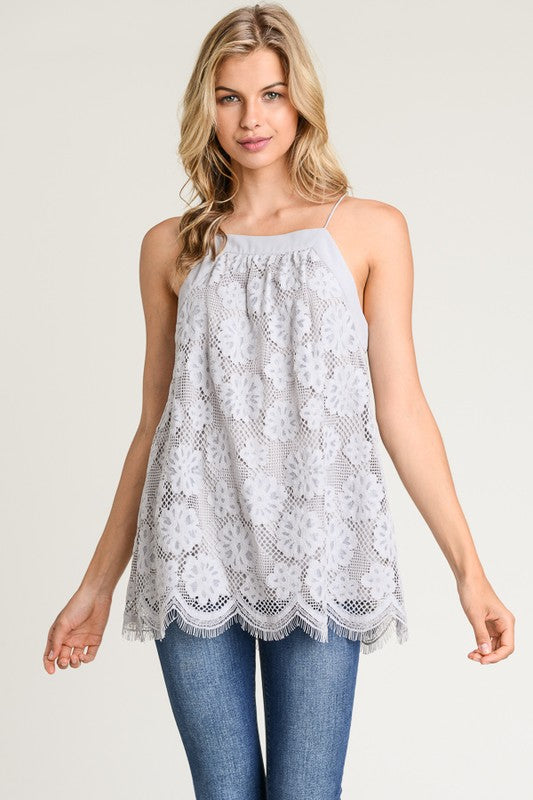 Grey High Neck Lace Detail Tank Top – Barnberry Lane