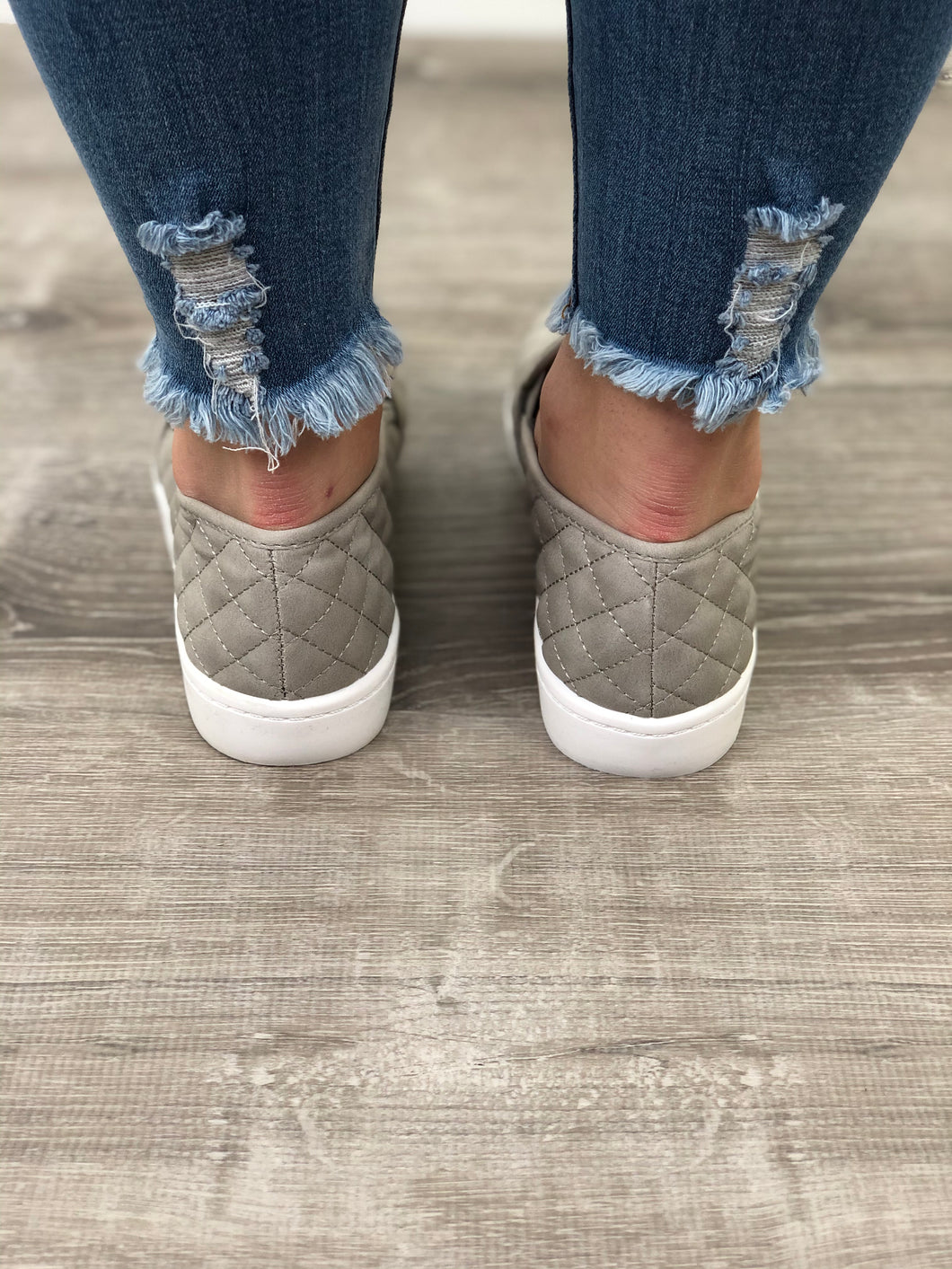 gray quilted slip on sneakers