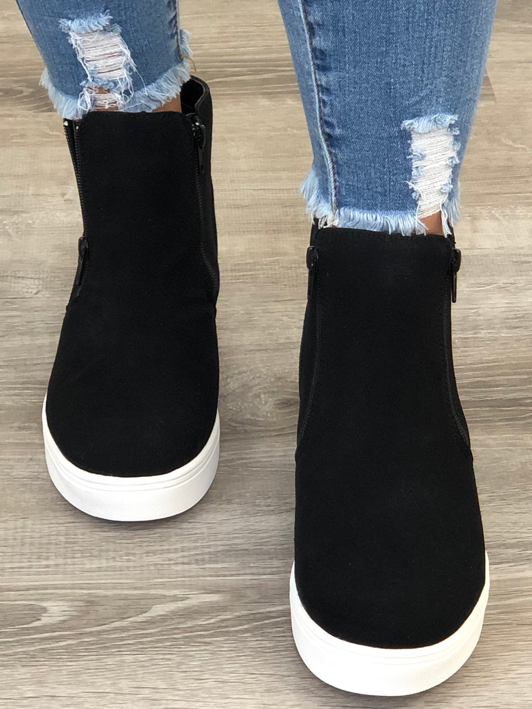 Black Double Zip Hidden Wedge Sneakers 