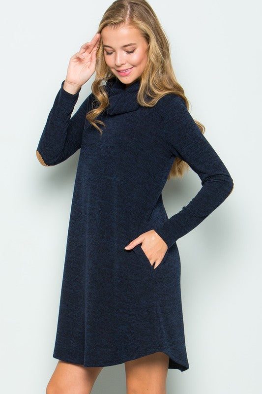 blue turtleneck sweater dress