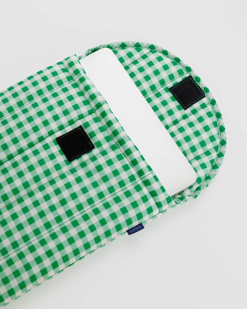 Puffy Laptop Sleeve 13"/14" in Green Gingham