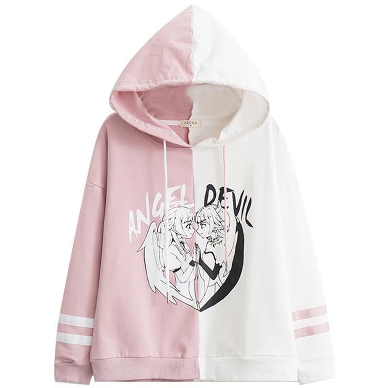 devil and angel hoodie pink and black