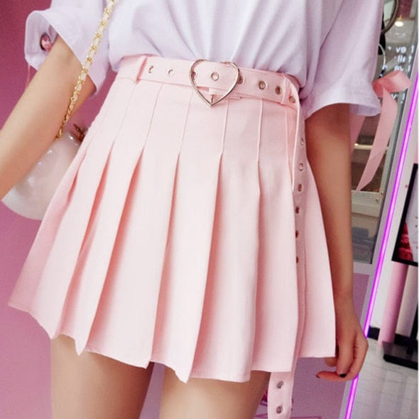 Heart High Waisted Pleated Skirt (Pink/Black/White) – DDLGWorld