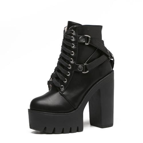 buckle high heel boots