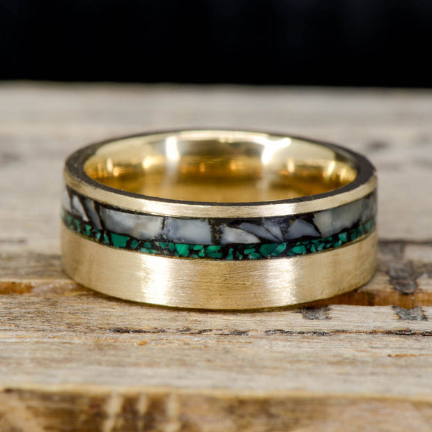 Crushed Elk Ivory, Green Malachite, & Brushed Metal – Stone Forge Studios