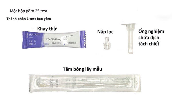 Thành phần bộ kit test Covid-19 Humasis Hàn Quốc - 49P