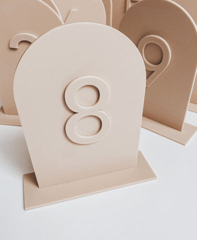 dessert beige acrylic table number hire