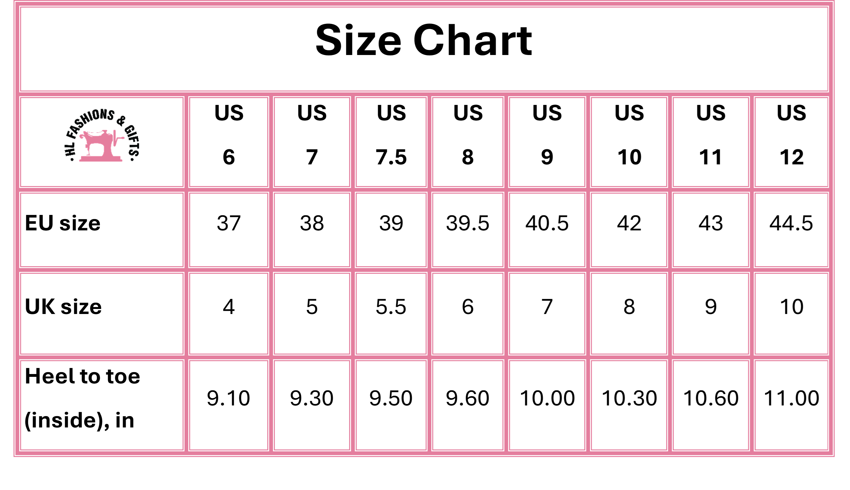 Brown Women's Sneakers Size Chart