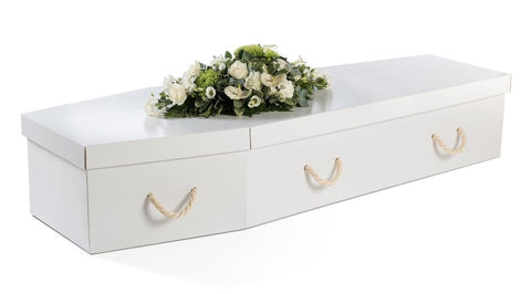 White cardboard coffin