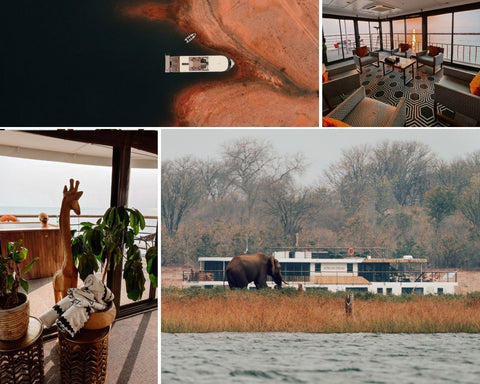 African Dream houseboat collage of pictures in Lake Kariba Zimbabwe